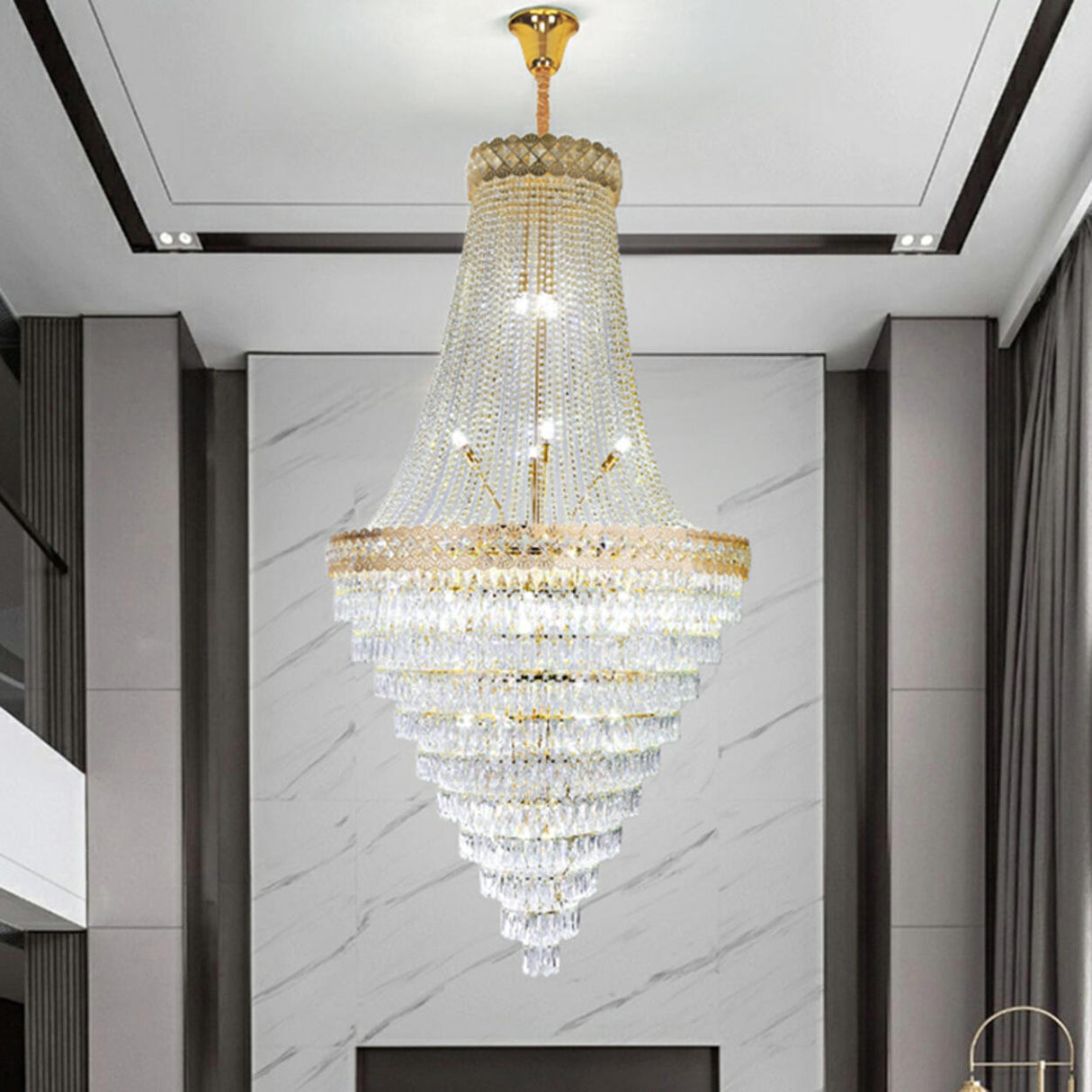 Luxurious Tiered Crystal Cascading Rock Glass Chandelier Image - 1