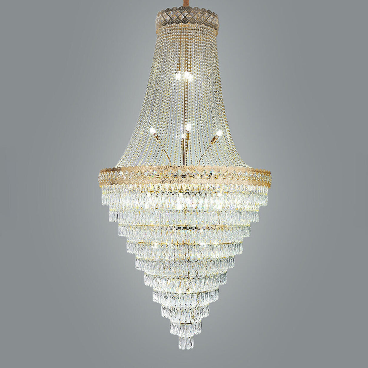 Luxurious Tiered Crystal Cascading Rock Glass Chandelier Image - 14