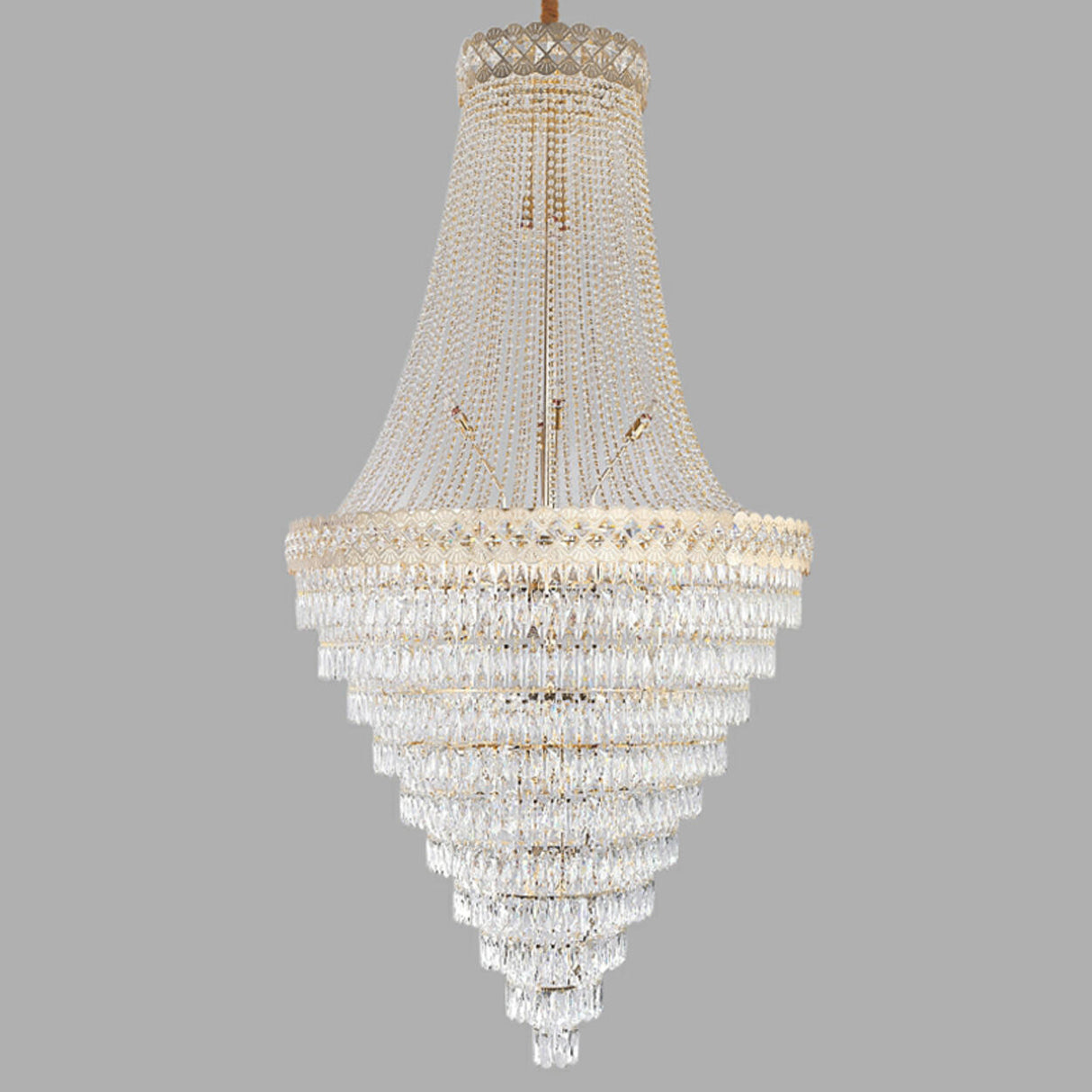 Luxurious Tiered Crystal Cascading Rock Glass Chandelier Image - 15