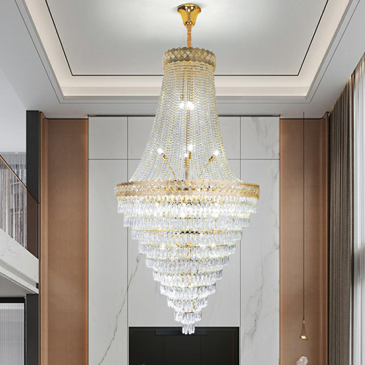 Luxurious Tiered Crystal Cascading Rock Glass Chandelier Image - 17