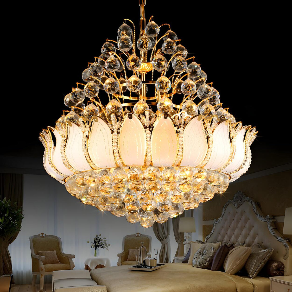 Luxurious Tiered Lotus Crystal Dining Room Chandelier Image - 3