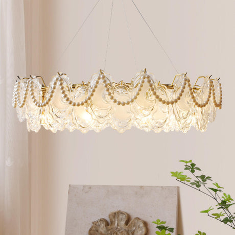 Luxury 2 Tiers Crystal Pearl Round Chandelier Image - 1