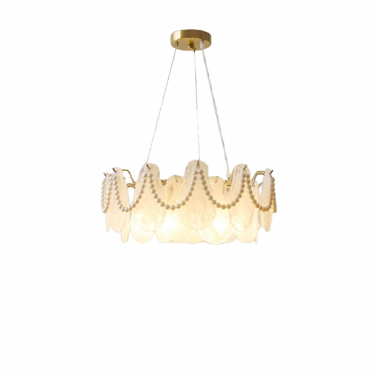 Luxury 2 Tiers Crystal Pearl Round Chandelier Image - 11