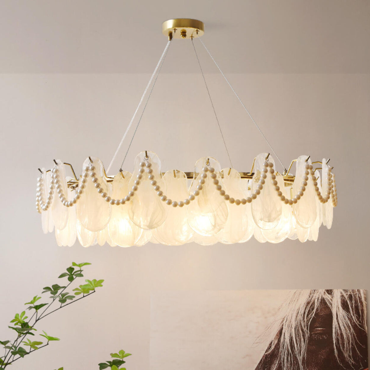 Luxury 2 Tiers Crystal Pearl Round Chandelier Image - 6