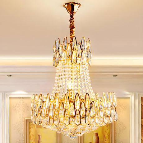 Luxury 2 Tiers Gold Clear Crystal Tapered Chandelier Image - 1