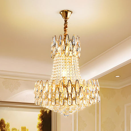 Luxury 2 Tiers Gold Clear Crystal Tapered Chandelier Image - 2