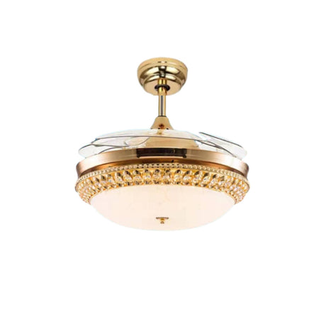 Luxury 3 Gear Crystal Retractable Chandelier Fan Light Image - 2