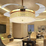 Luxury 3 Gear Crystal Retractable Chandelier Fan Light Image - 4