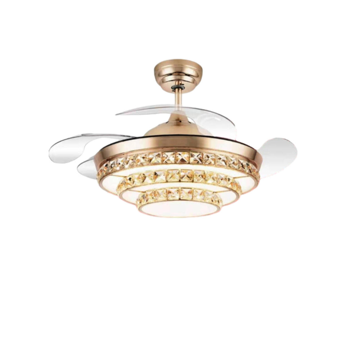 Luxury 3 Gear Crystal Retractable Chandelier Fan Light Image - 5