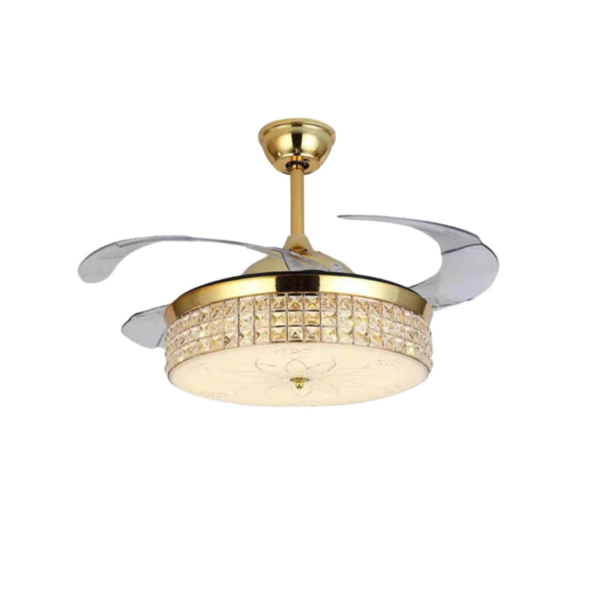 Luxury 3 Gear Crystal Retractable Chandelier Fan Light Image - 7