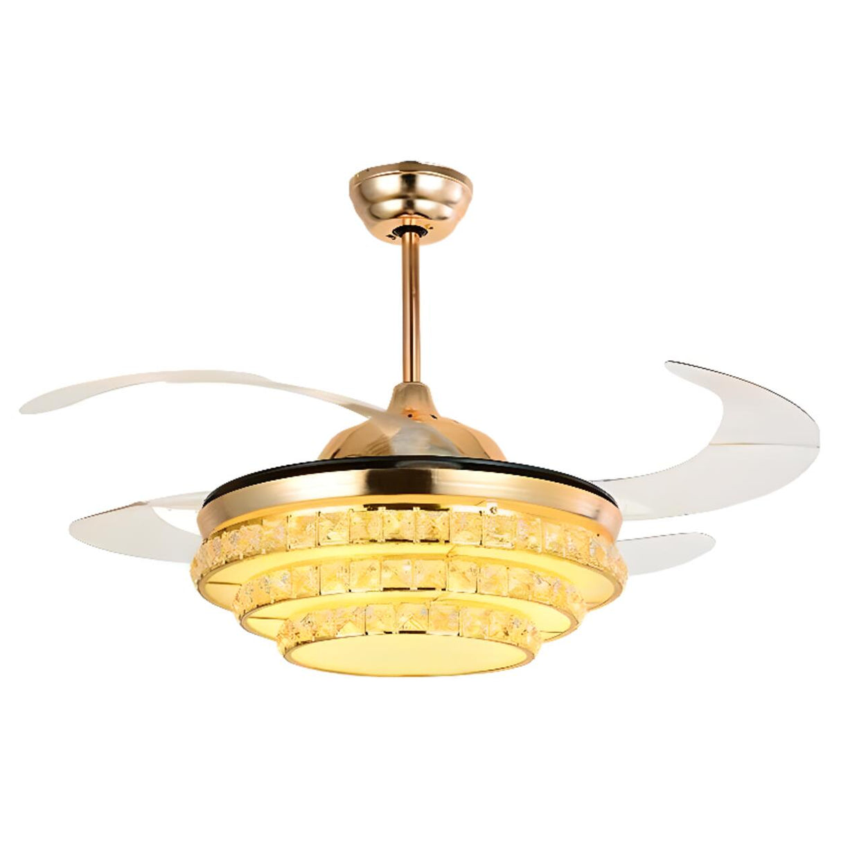 Luxury 3 Gear Crystal Retractable Chandelier Fan Light Image - 9