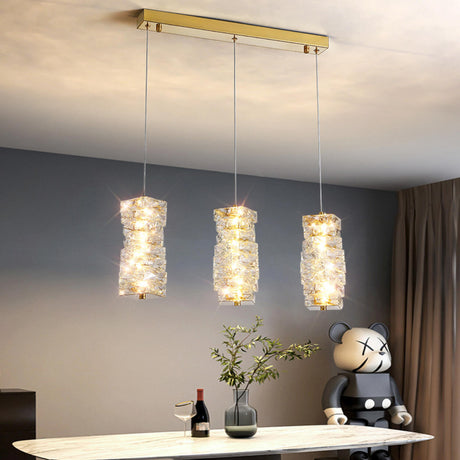 Luxury 3-Light Gold Cylinder Crystal Hanging Lights Image - 2