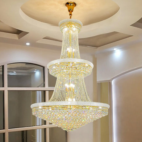 Luxury 3-Tier Gold Crystal Chandelier Adjustable Height Image - 1