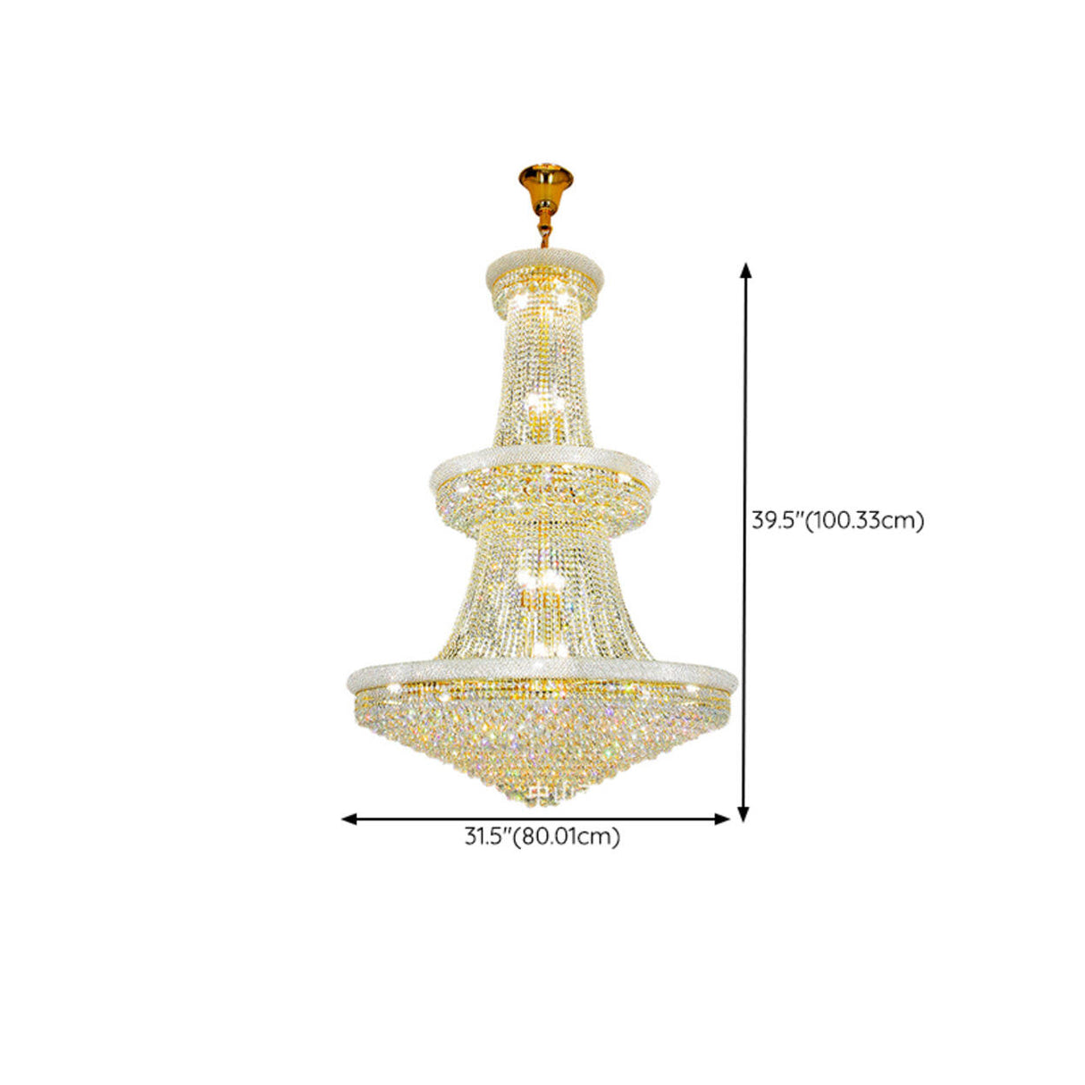 Luxury 3-Tier Gold Crystal Chandelier Adjustable Height Image - 10