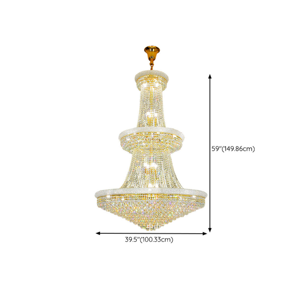 Luxury 3-Tier Gold Crystal Chandelier Adjustable Height Image - 11