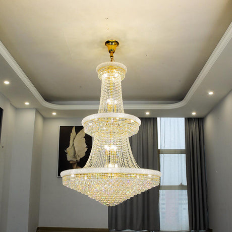 Luxury 3-Tier Gold Crystal Chandelier Adjustable Height Image - 2