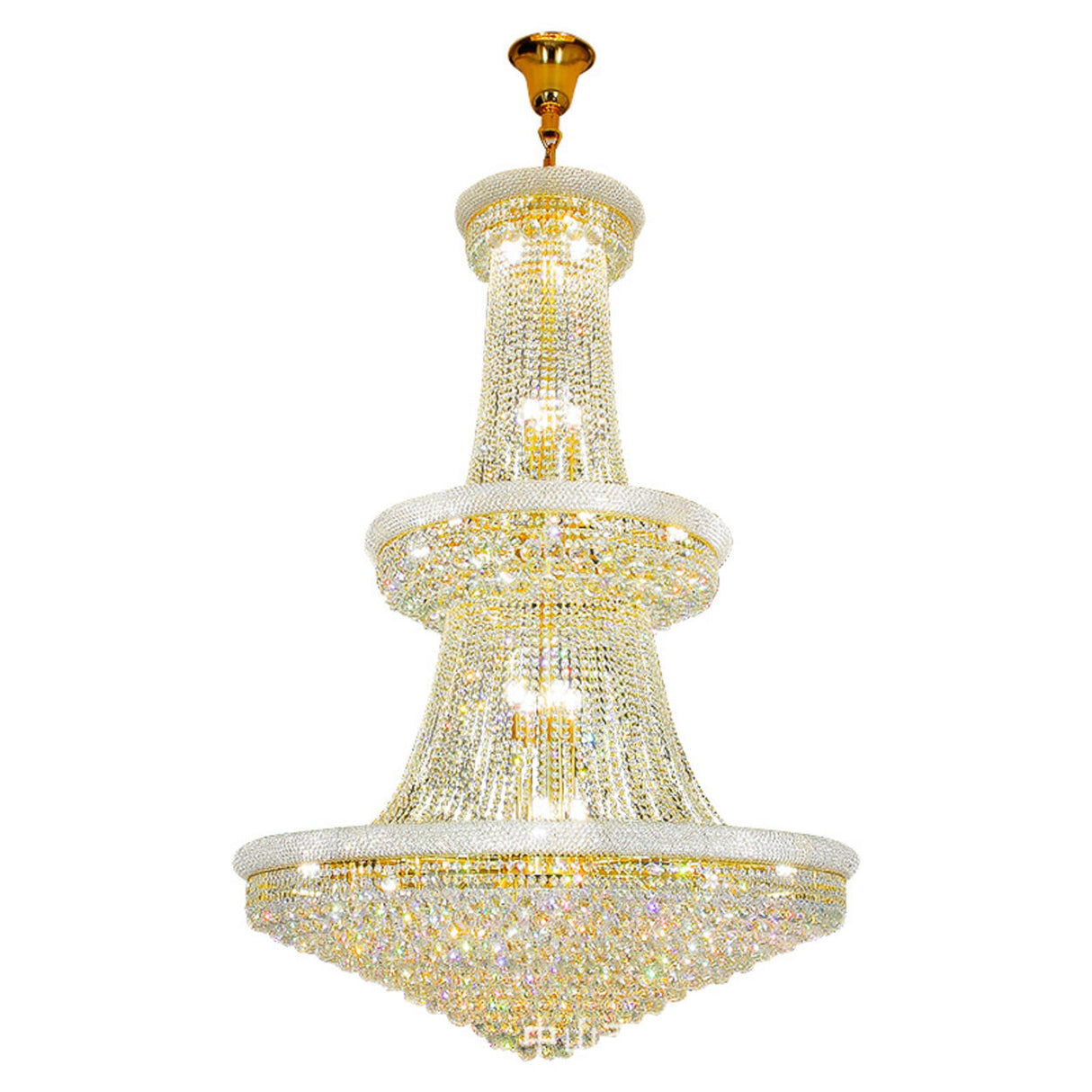 Luxury 3-Tier Gold Crystal Chandelier Adjustable Height Image - 5