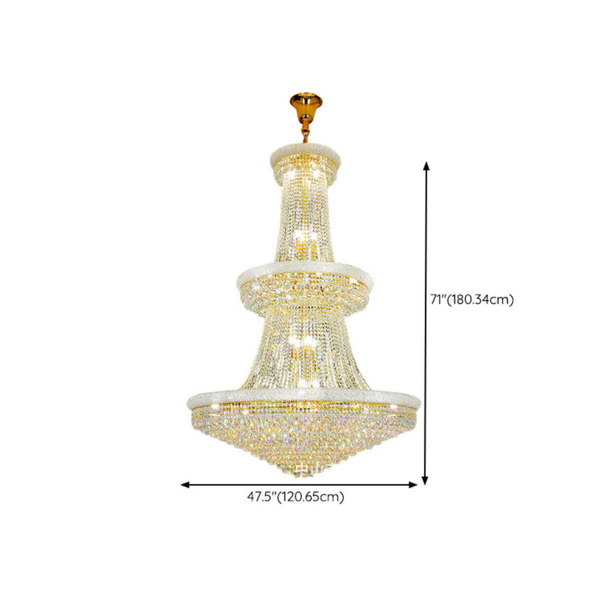 Luxury 3-Tier Gold Crystal Chandelier Adjustable Height 