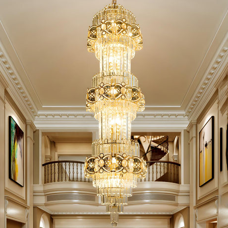 Luxury 3 Tiers Grand Golden Clear Crystal Chandelier Image - 2