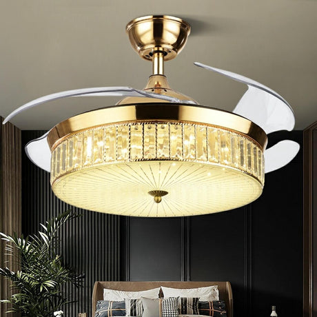 Luxury 5 Blade Modern Crystal Round Ceiling Fan Light Image - 1