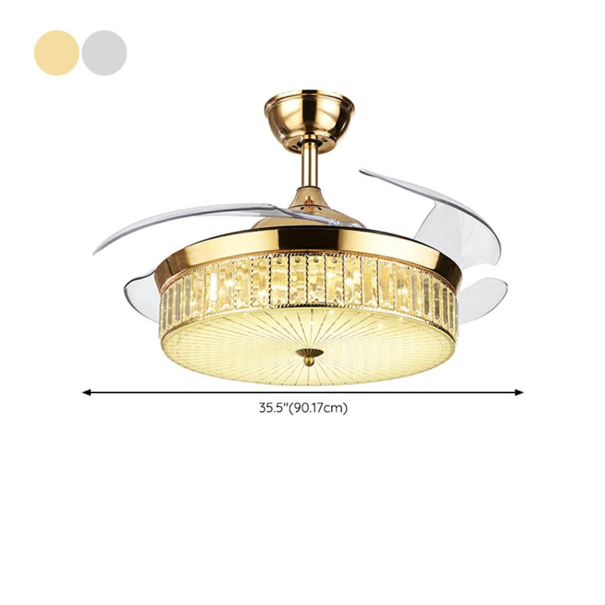 Luxury 5 Blade Modern Crystal Round Ceiling Fan Light 