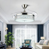 Luxury 5 Blade Modern Crystal Round Ceiling Fan Light Image - 2