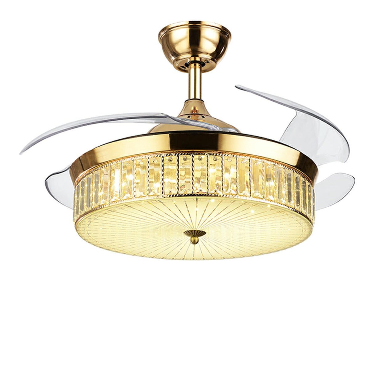 Luxury 5 Blade Modern Crystal Round Ceiling Fan Light Image - 5