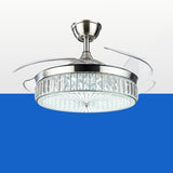 Luxury 5 Blade Modern Crystal Round Ceiling Fan Light Image - 7