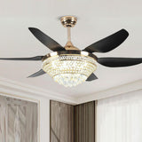 Luxury 6 Blade Crystal Bowl Remote Ceiling Fan Light Image - 1