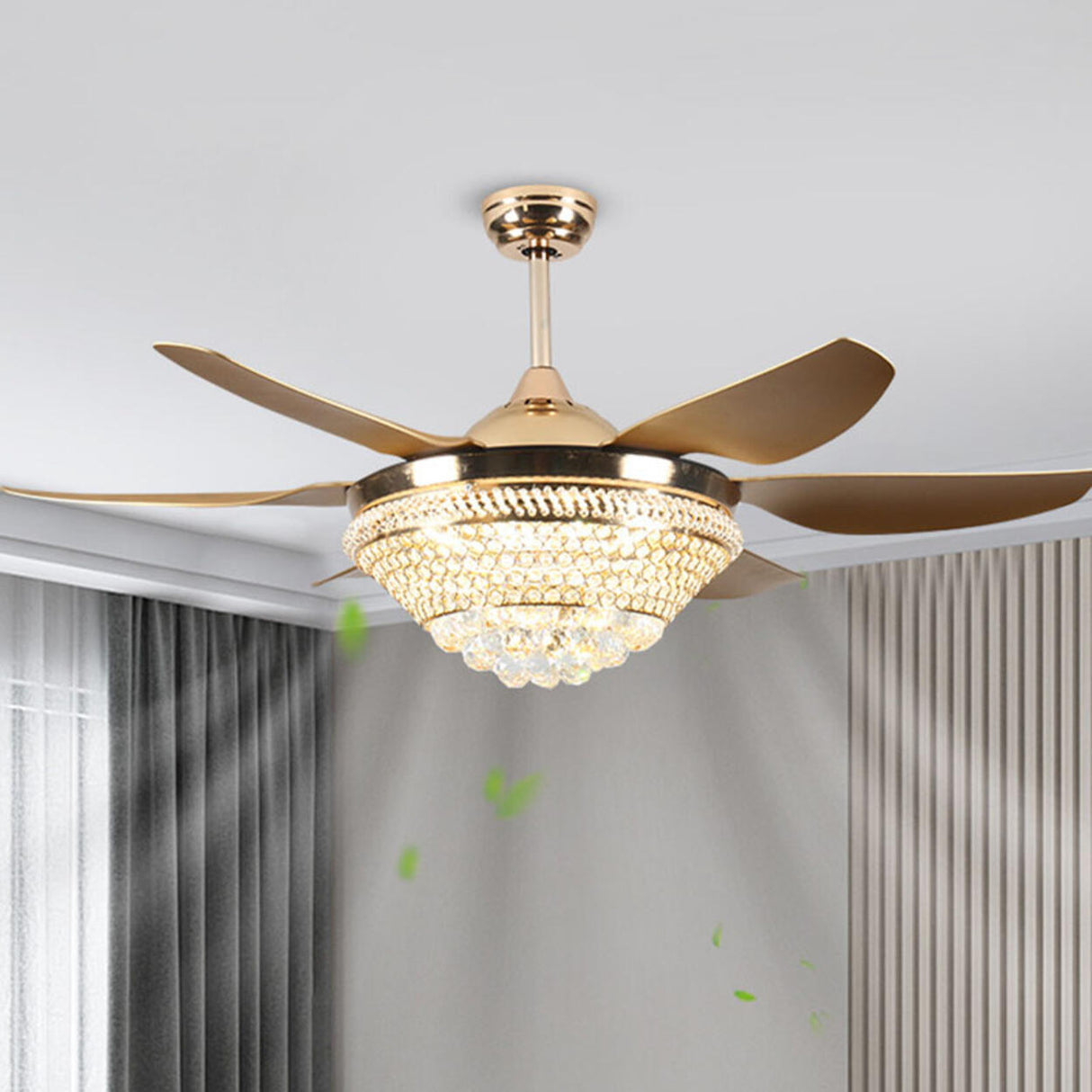 Luxury 6 Blade Crystal Bowl Remote Ceiling Fan Light Image - 3