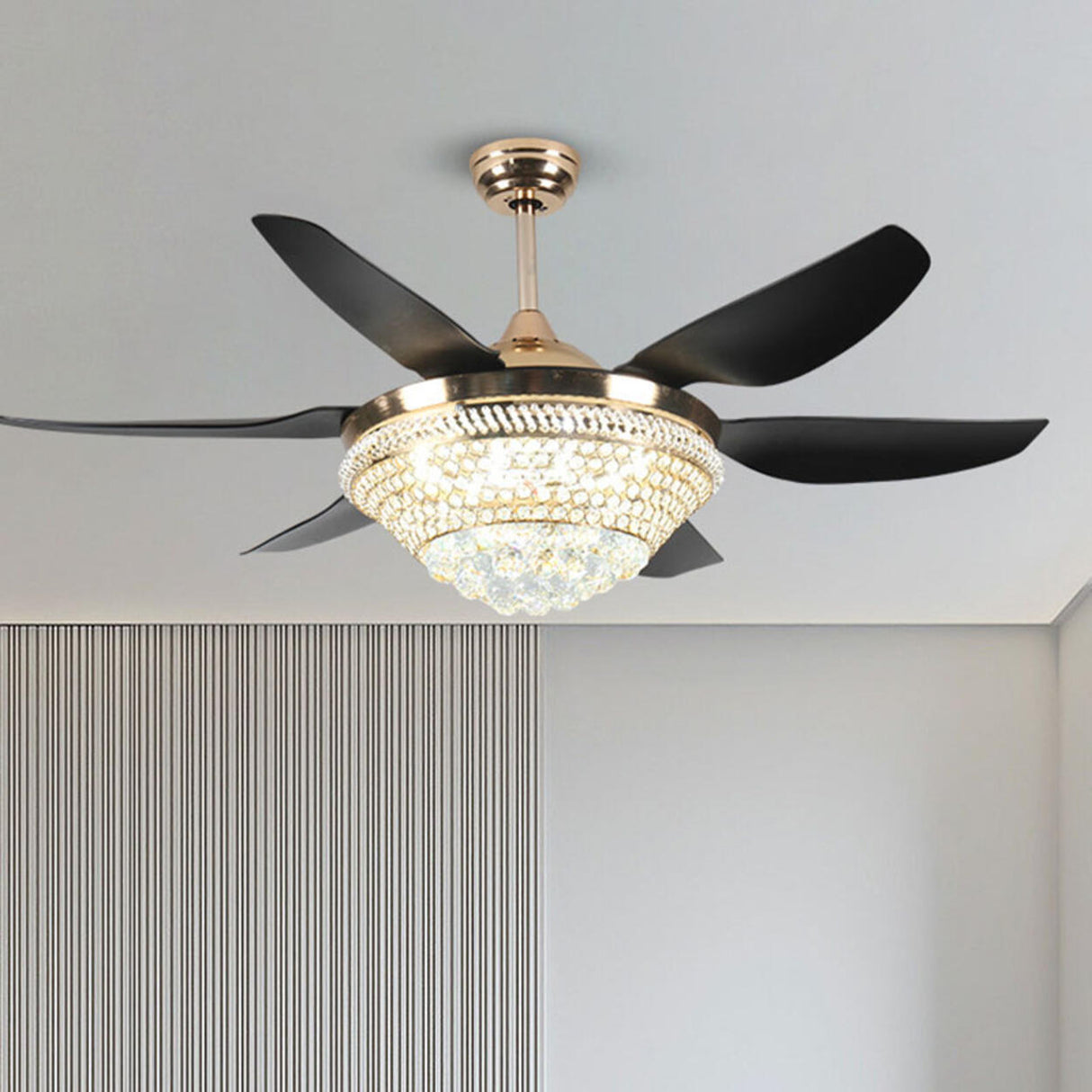 Luxury 6 Blade Crystal Bowl Remote Ceiling Fan Light Image - 4