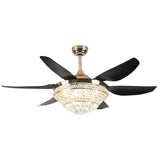 Luxury 6 Blade Crystal Bowl Remote Ceiling Fan Light Image - 5