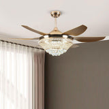 Luxury 6 Blade Crystal Bowl Remote Ceiling Fan Light Image - 6