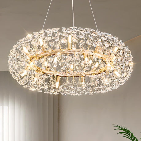 Luxury Adjustable Height Drum Crystal LED Chandelier Image - 1