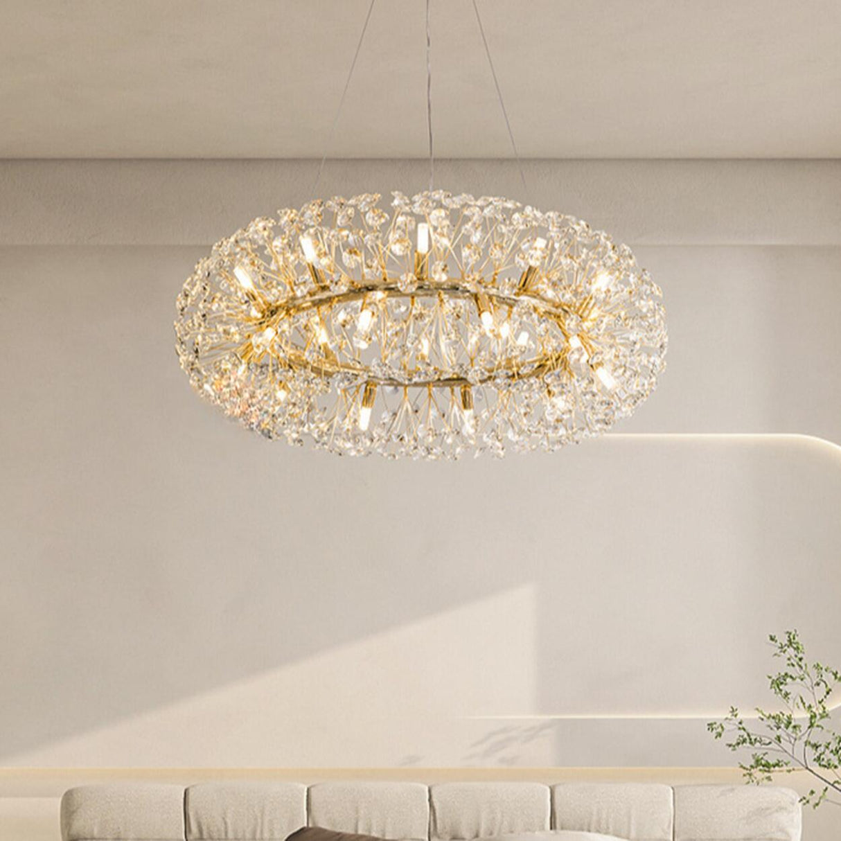 Luxury Adjustable Height Drum Crystal LED Chandelier Image - 4