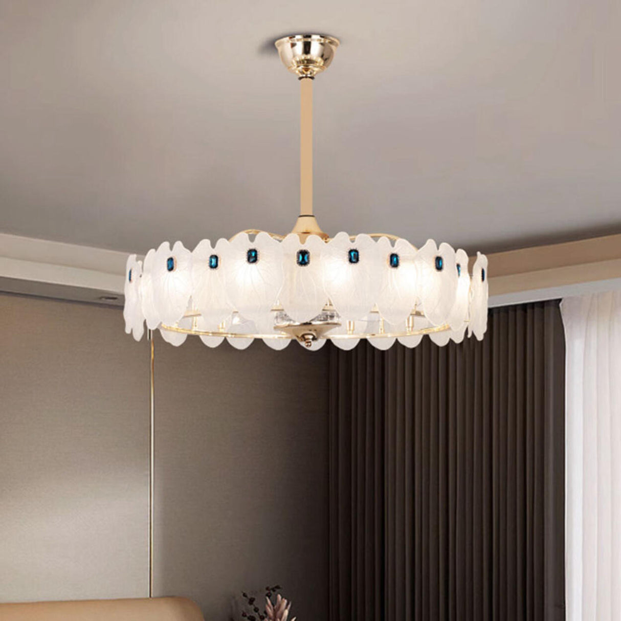 Luxury Adjustable Tricolor LED Chandelier Fan Light Image - 19