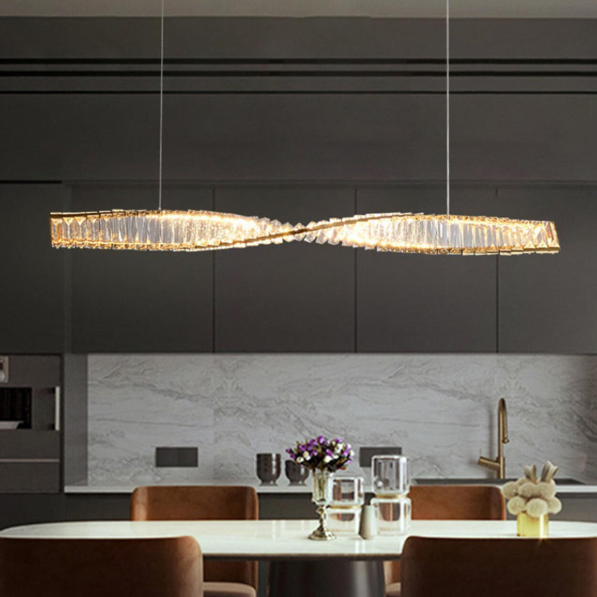 Luxury Adjustable Twisted Crystal Island Pendant Light Image - 4