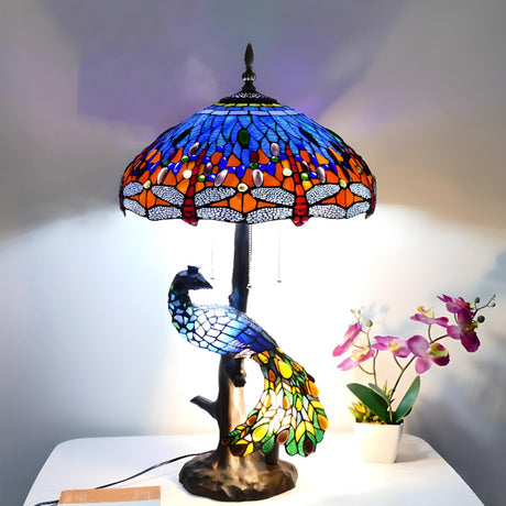 Luxury Art Deco Stained Glass Peacock Table Lamp Image - 1