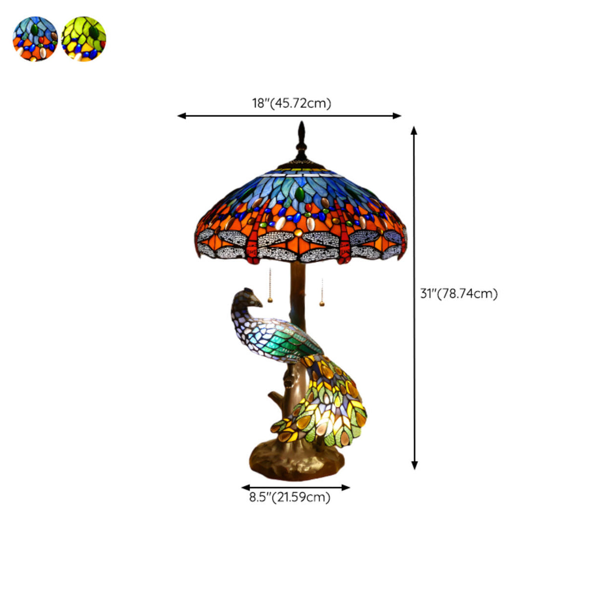 Luxury Art Deco Stained Glass Peacock Table Lamp 