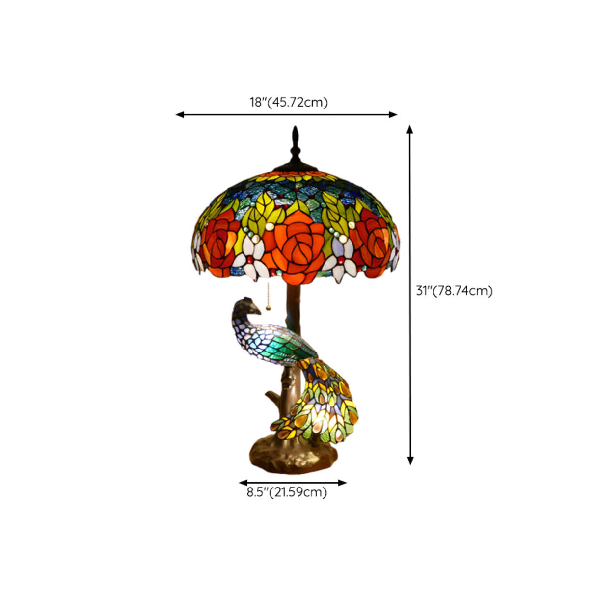 Luxury Art Deco Stained Glass Peacock Table Lamp Image - 13