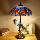 Luxury Art Deco Stained Glass Peacock Table Lamp Image - 2