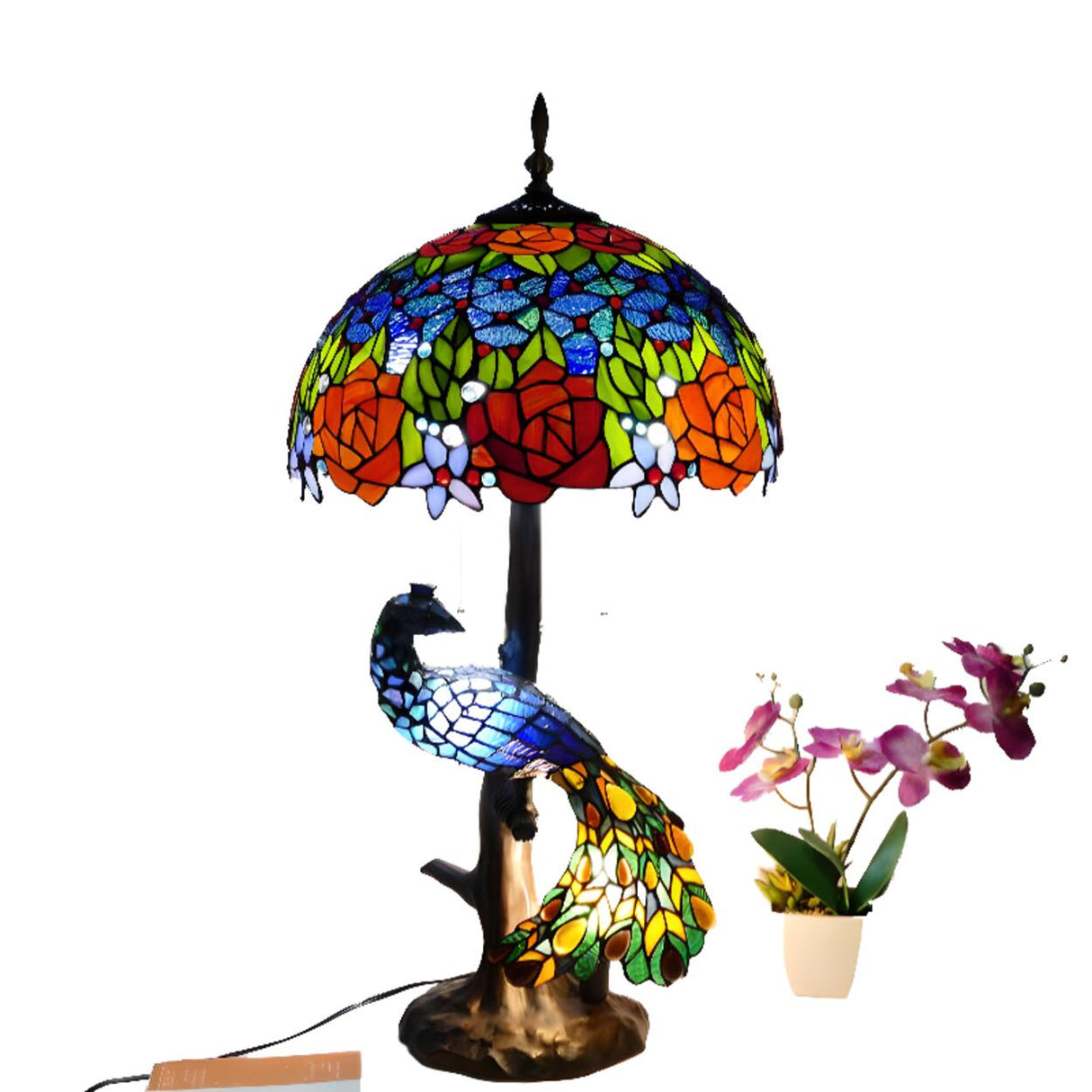 Luxury Art Deco Stained Glass Peacock Table Lamp Image - 6