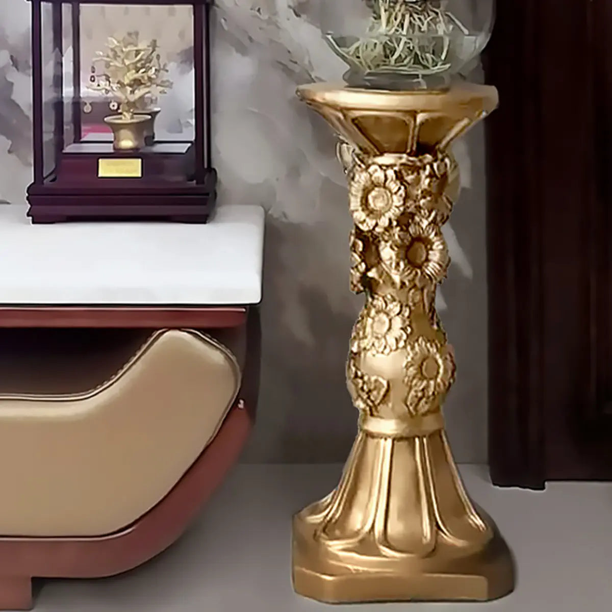 Luxury Baroque Indoor Golden Floral Base Plant Stand Image - 3