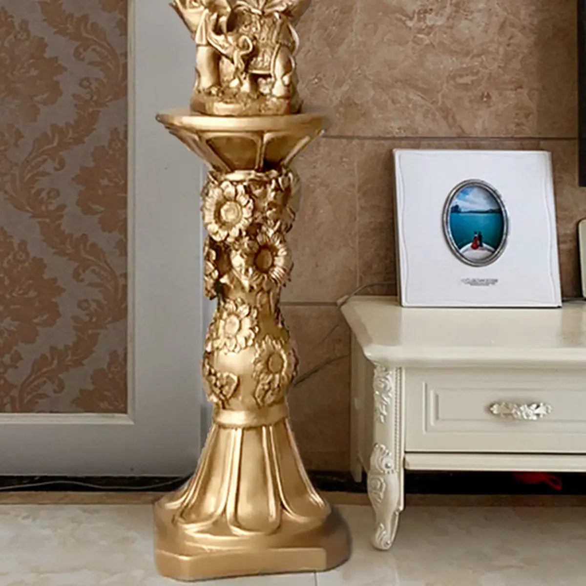 Luxury Baroque Indoor Golden Floral Base Plant Stand Image - 5