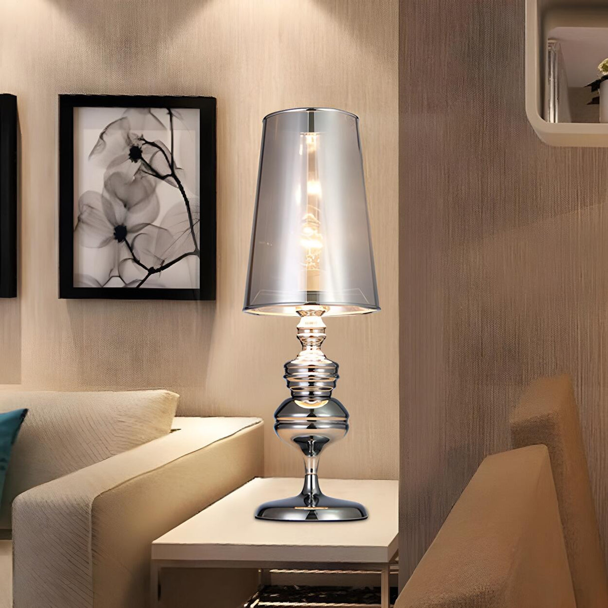 Luxury Barrel Shade Modern Metal Bedroom Table Lamp Image - 14