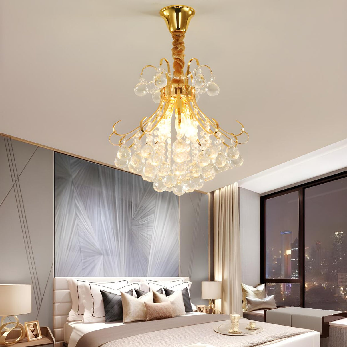 Luxury Bedroom Gold Crystal Ball Pendant Chandelier Image - 1