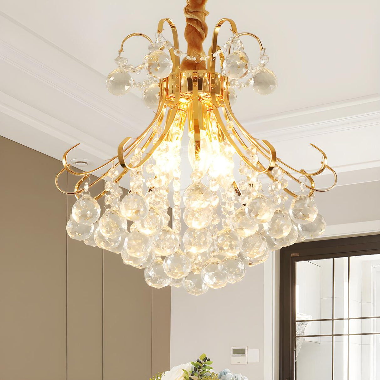 Luxury Bedroom Gold Crystal Ball Pendant Chandelier Image - 3