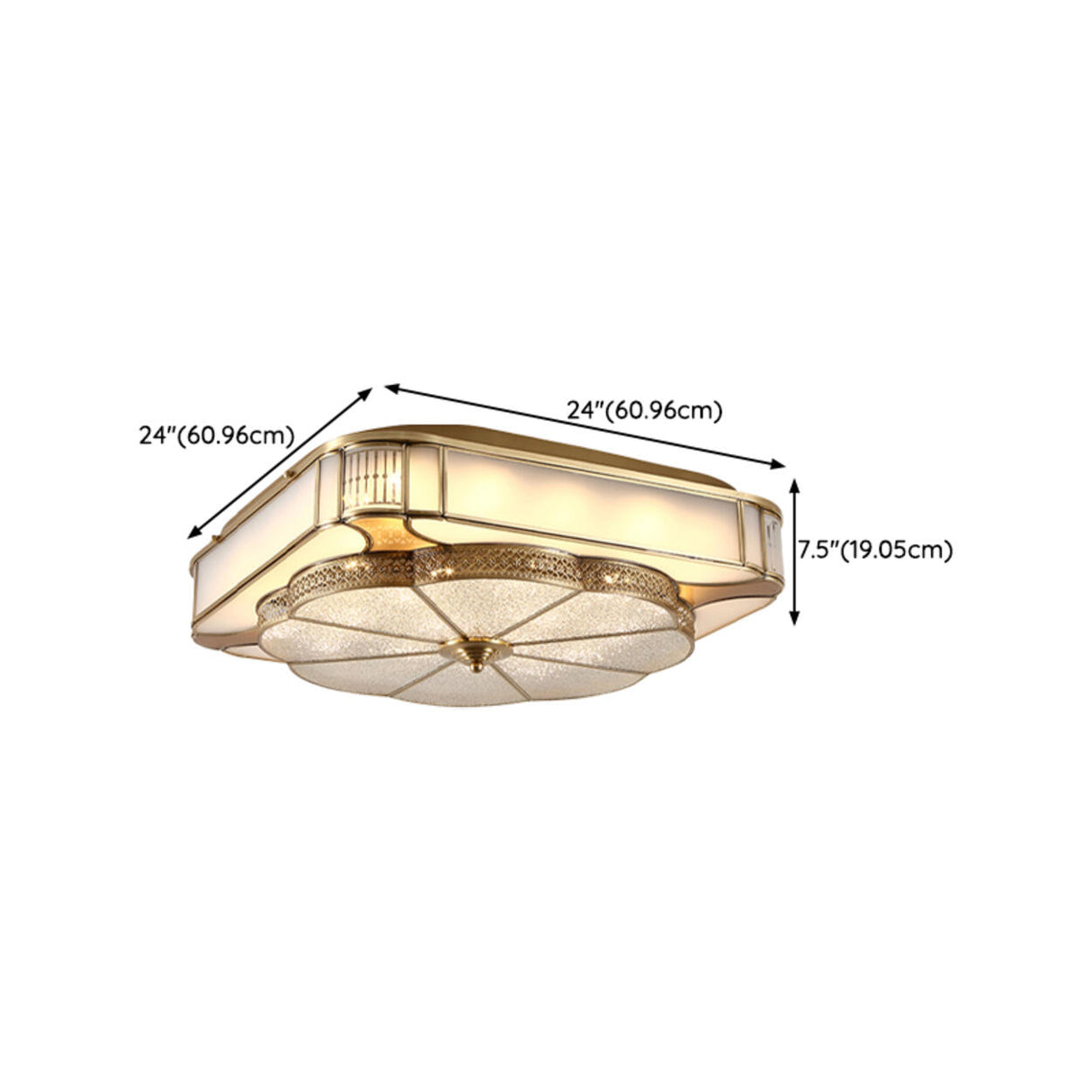 Luxury Bedroom Square Flower Gold Flush Mount Light Image - 10