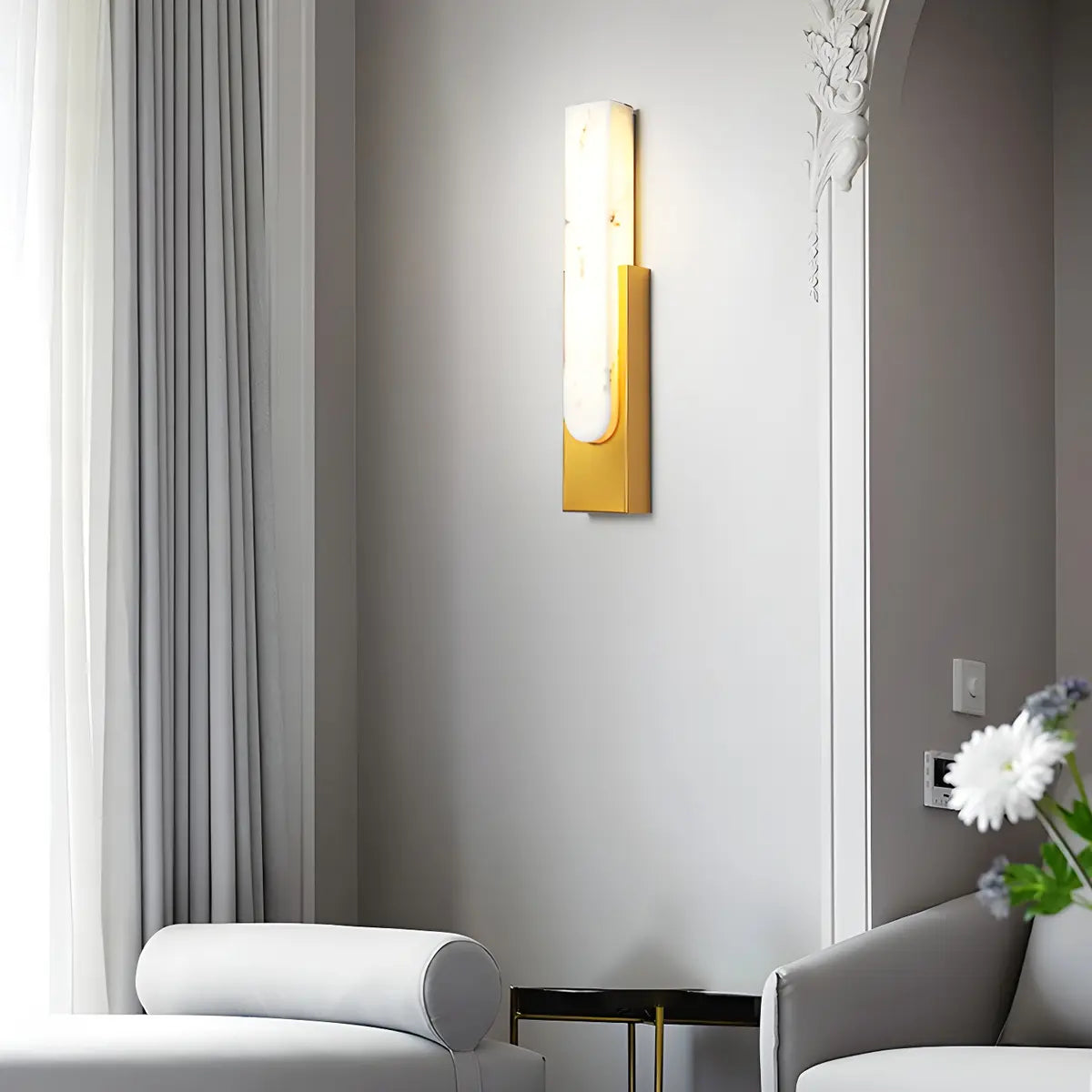 Luxury Black Rectangle Alabaster Dimmable Bedroom Wall Sconce Image - 4