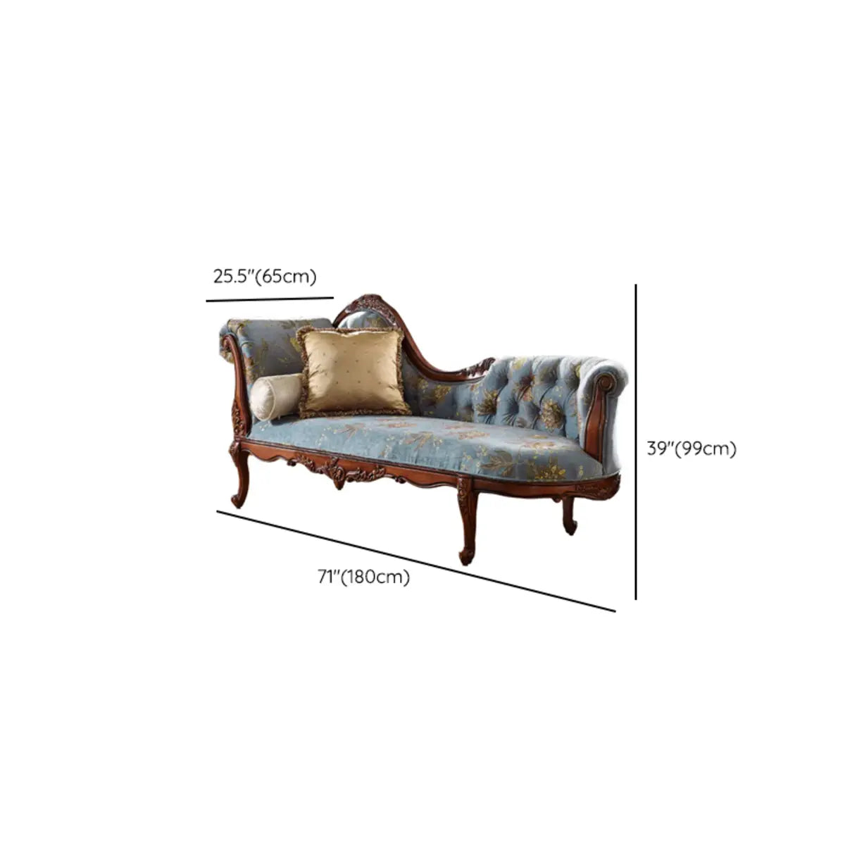 Luxury Blue Floral Classic Wood Reclining Chaise Lounge 